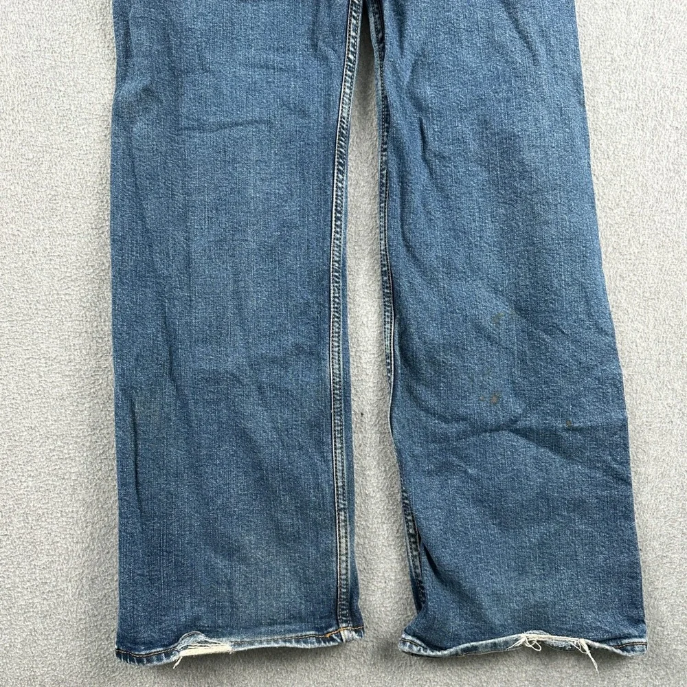 Wrangler Jeans Mens 35x32 Blue‎ Relaxed Boot Thrashed Distressed Workwear Denim